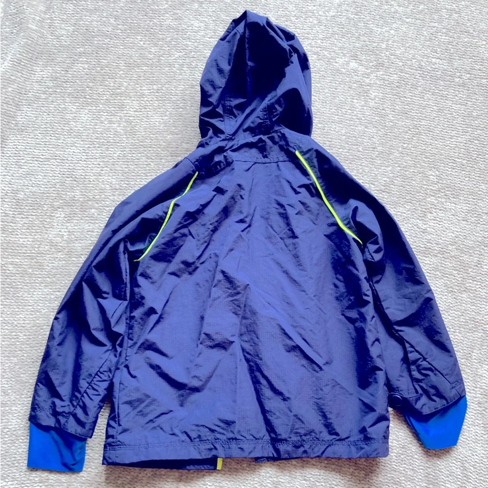 The Childrens Place Blue Hooded Windbreaker Jacket Neon Zip Size 5 6‎